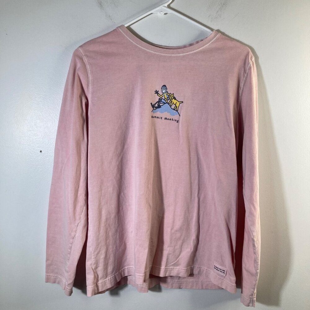 Womens Life Is Good Long Sleeve Tee Summit Meeting Pink M Cotton Flaw